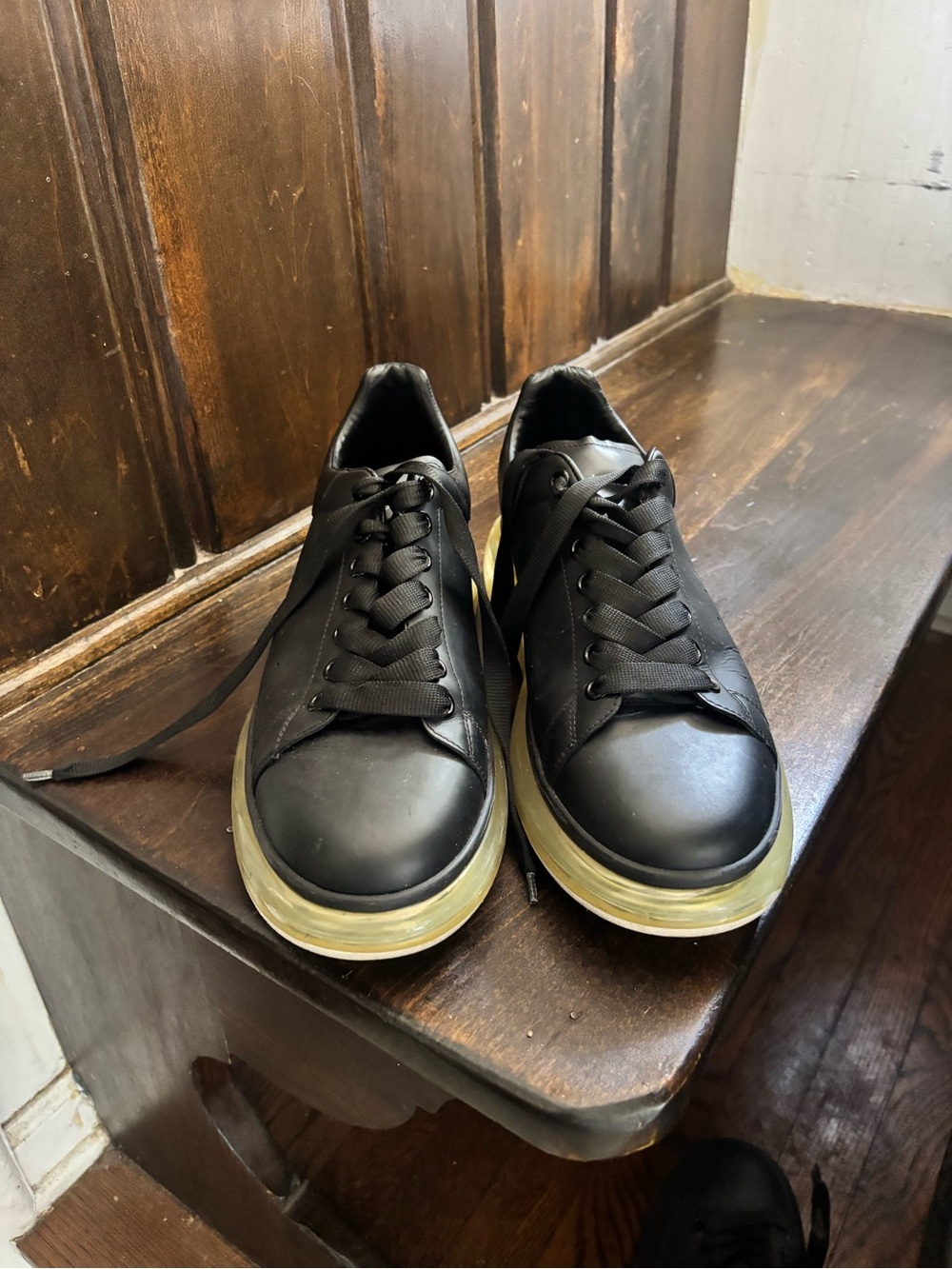 Alexander McQueen Black Leather Sneakers with Cream-Tinted Sole